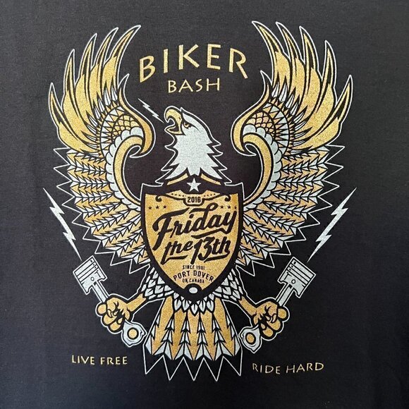 𝅺BIKER Bash Motorcycle Casual Graphic Black T-Shirt. Size Large - Picture 4 of 7